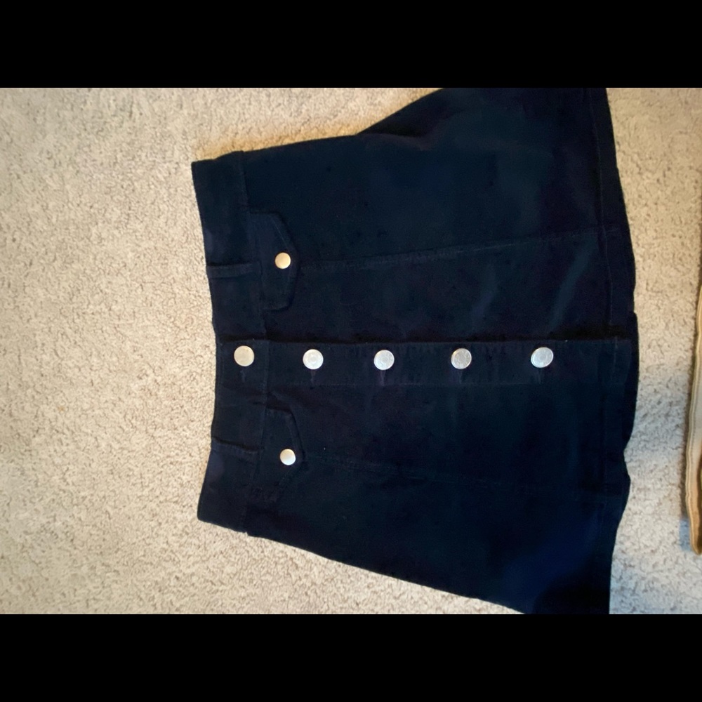 BDG Navy Blue Velvet Button Up Skirt